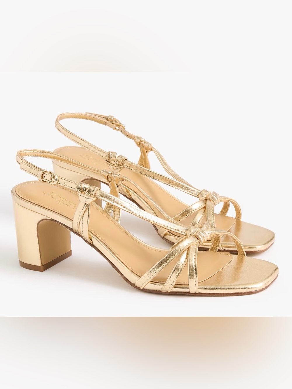NEW J. Crew knotted strappy metallic sun kissed gold block heel sandals 10 CR280